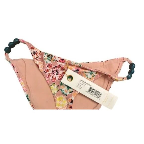 NWT Tanya Taylor Tia Bikini Bottom Floral Dahlia Beaded Hips Swim XS Pink Rose - Picture 3 of 12